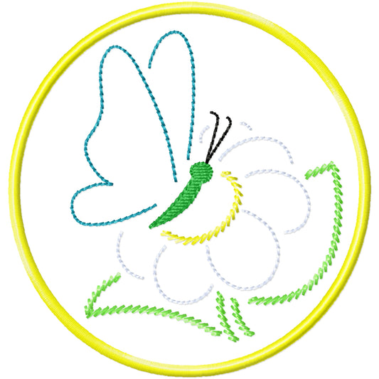 ITH Butterfly and daisy coaster machine embroidery design