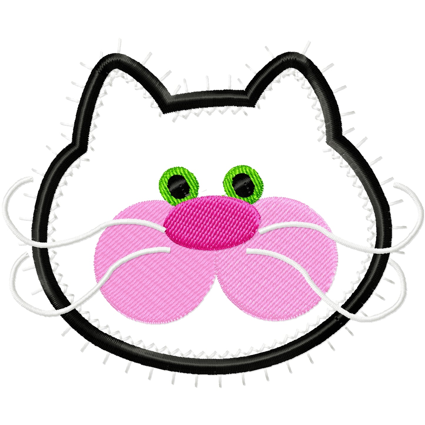 Cute black kitty face machine applique design