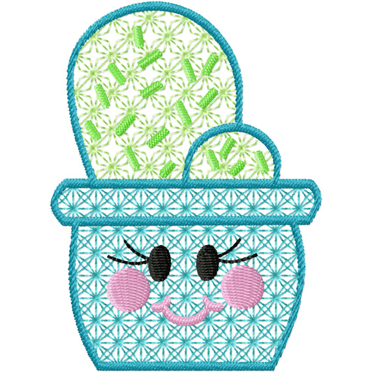 Cactus in pot motif machine embroidery design