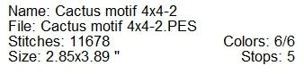 Cactus in pot motif machine embroidery design