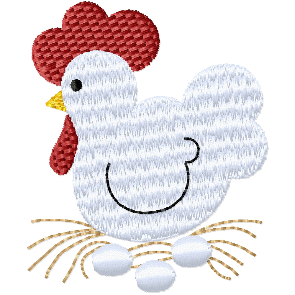 Chicken on a nest with eggs machine embroidery design