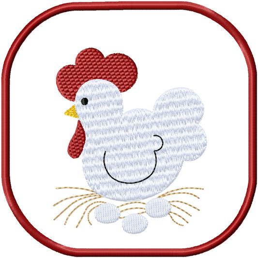 ITH Chicken on nest coaster machine embroidery design