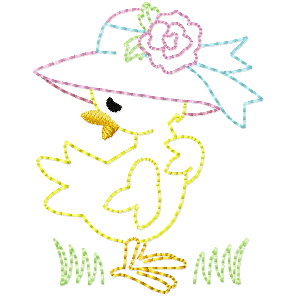 Chick wearing hat outline machine embroidery design