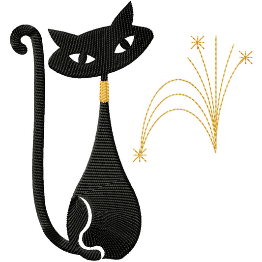 Cute black and gold kitten machine embroidery design 3 sizes