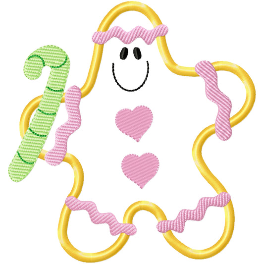 Cute pastel ginger cookie applique machine embroidery design 3 sizes