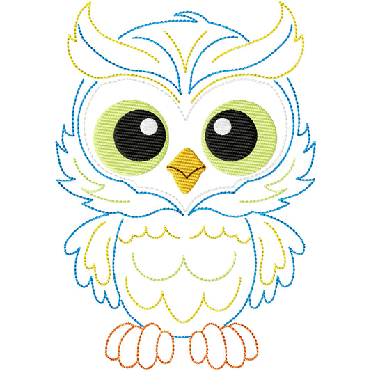 Cute owl outline machine embroidery design 2 sizes
