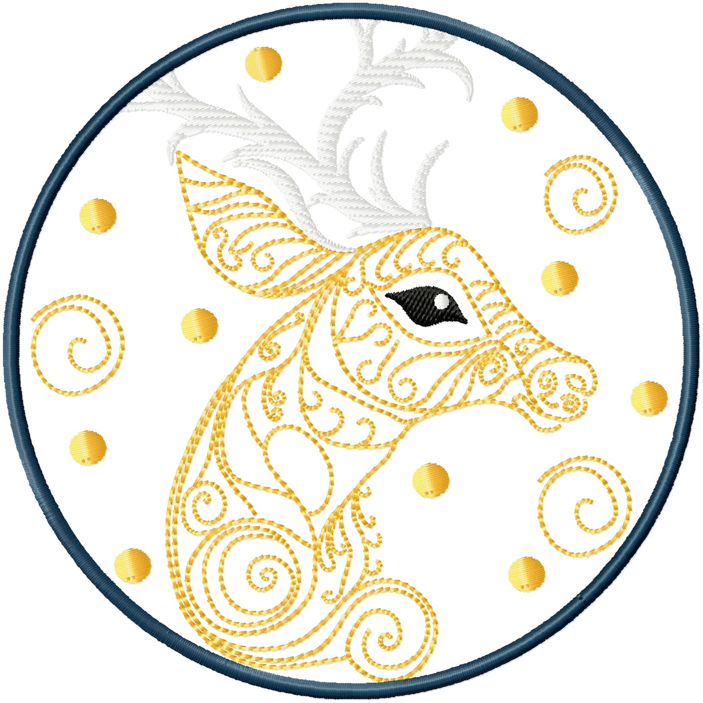 Ornamental deer in frame machine embroidery design 3 sizes