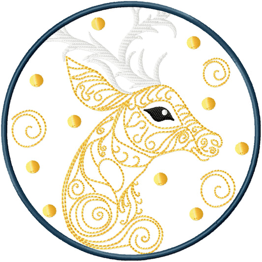 Ornamental deer in frame machine embroidery design 3 sizes