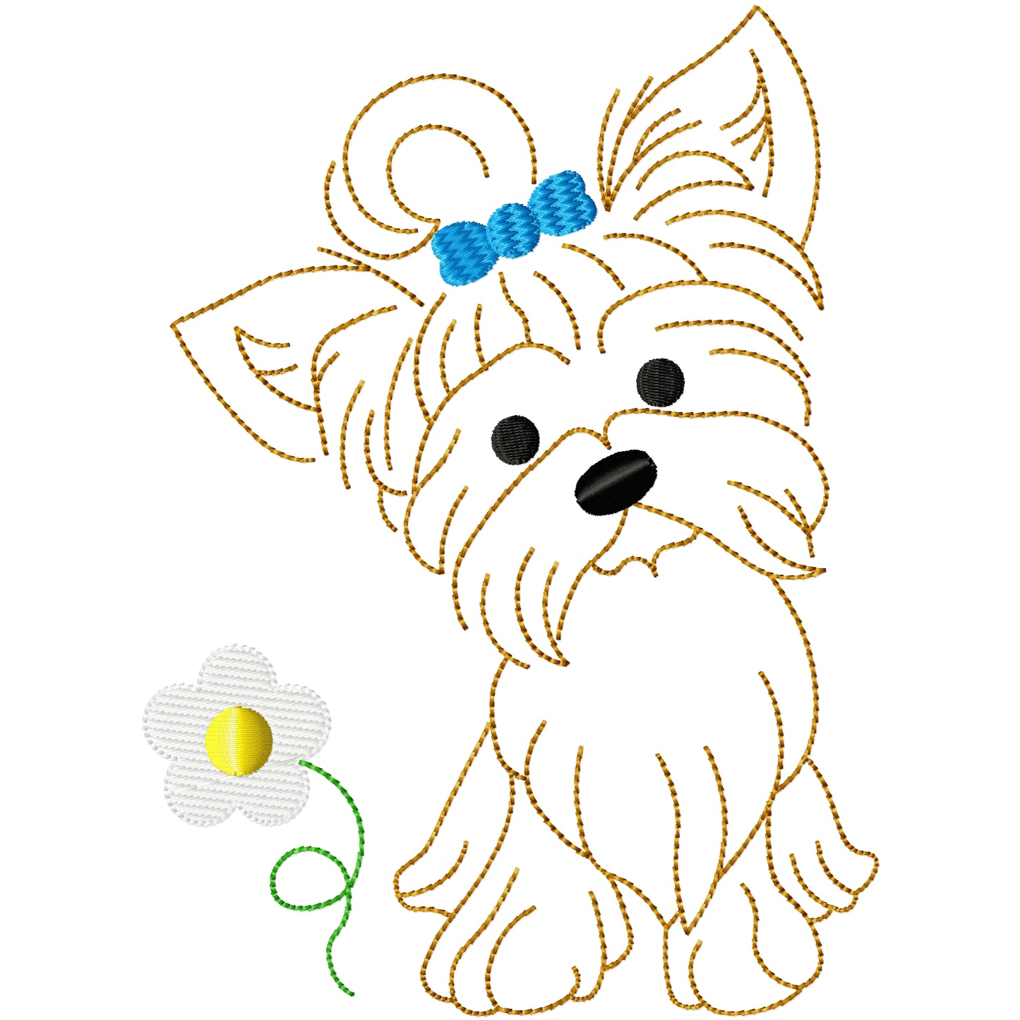 Daisy the Yorkie dog machine embroidery design 2 sizes
