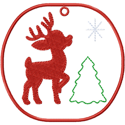 ITH Deer 1 silhouette Red Christmas ornament machine embroidery design