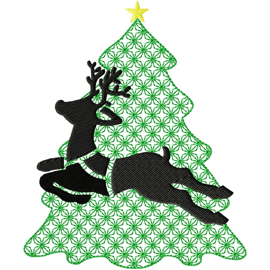 Deer shadow with tree machine embroidery design 3 sizes