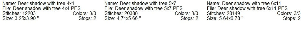 Deer shadow with tree machine embroidery design 3 sizes