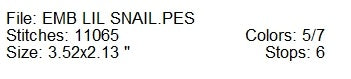 Embroidered Lil snail machine embroidery design