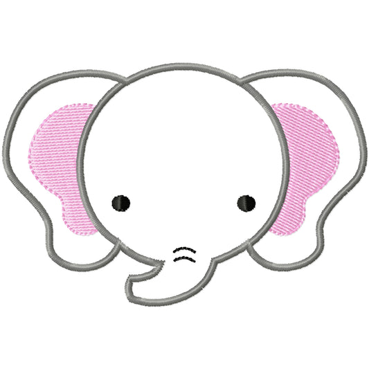 Elephant head applique machine embroidery design