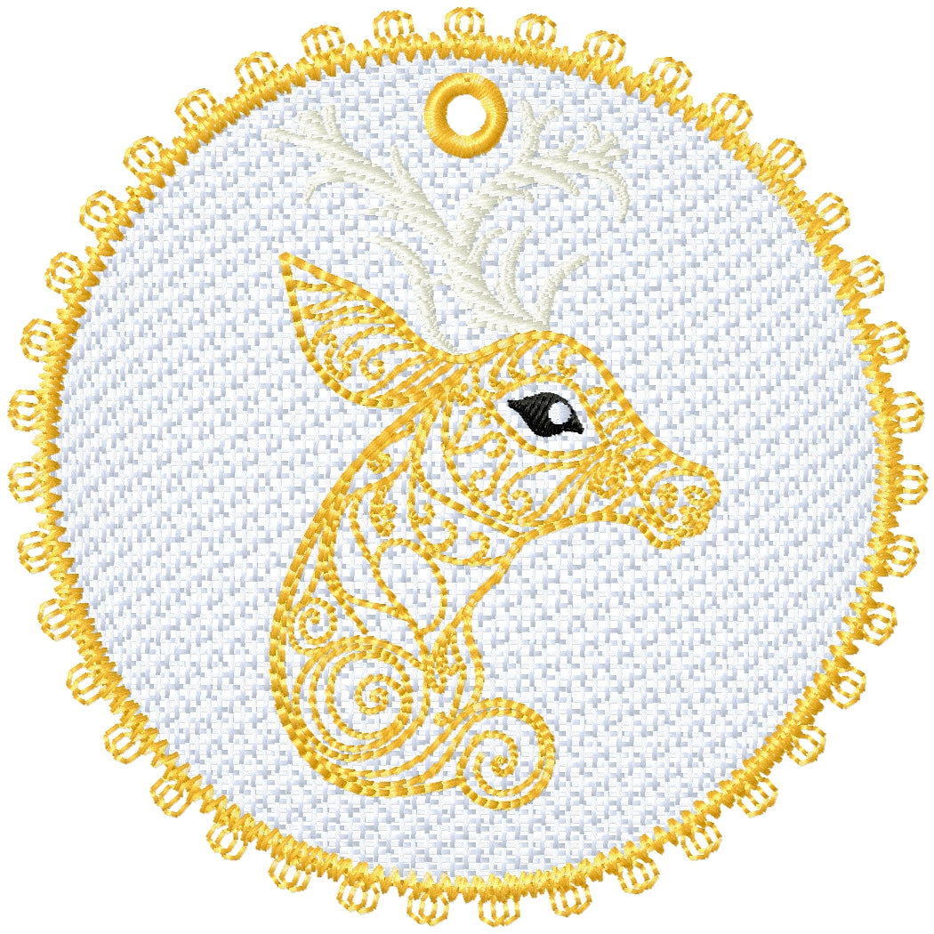ITH Free standing lace deer ornament machine embroidery design