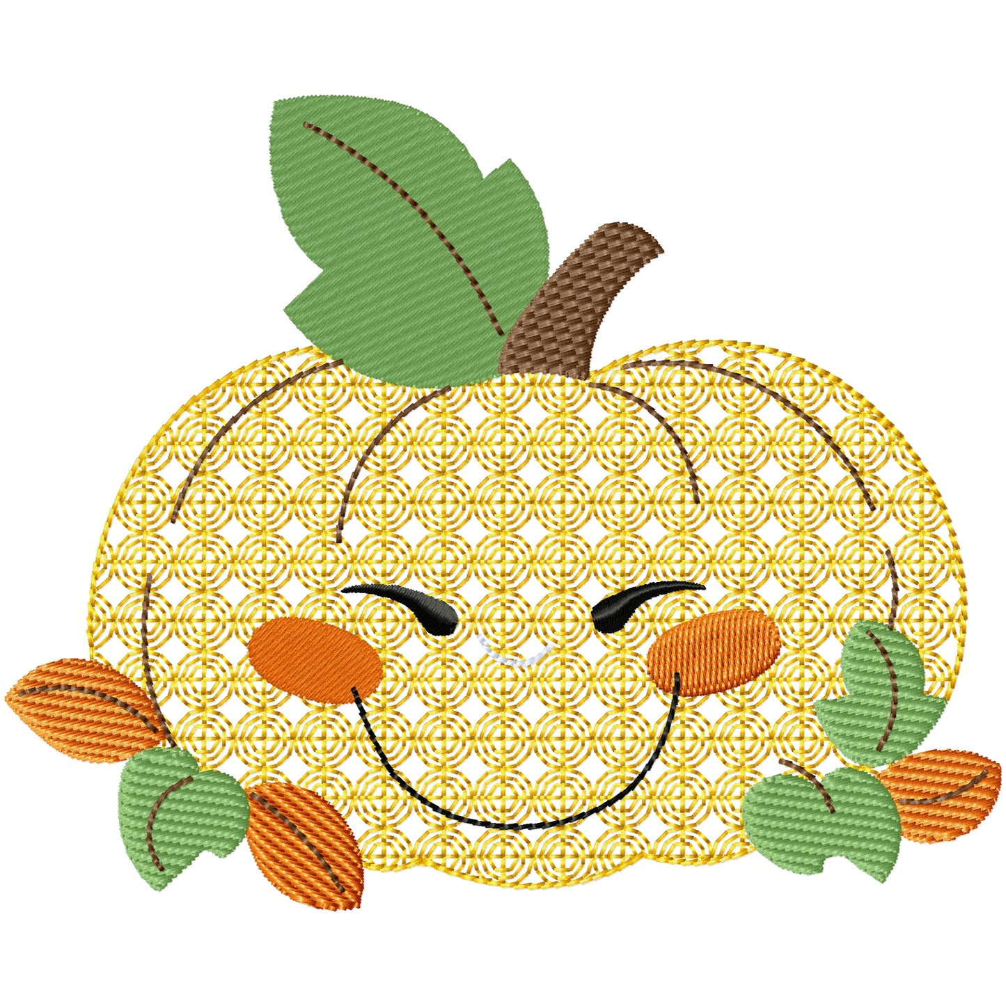 Fancy smiling pumpkin machine embroidery design 2 sizes