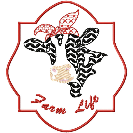 Farm life 1 cow machine embroidery design 2 sizes