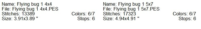 Cute flying bug 1 machine embroidery design 2 sizes