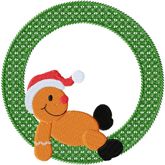 Gingerbread man in wreath Christmas machine embroidery design 3 sizes