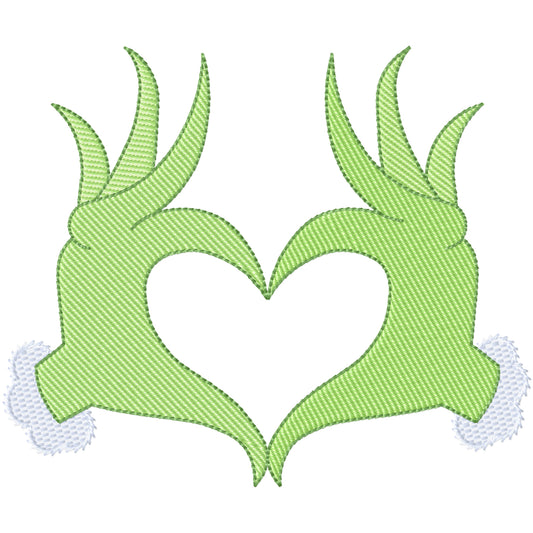Grinch heart hands machine embroidery design 3 sizes