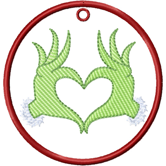 ITH Grinch hands Ornament machine embroidery design