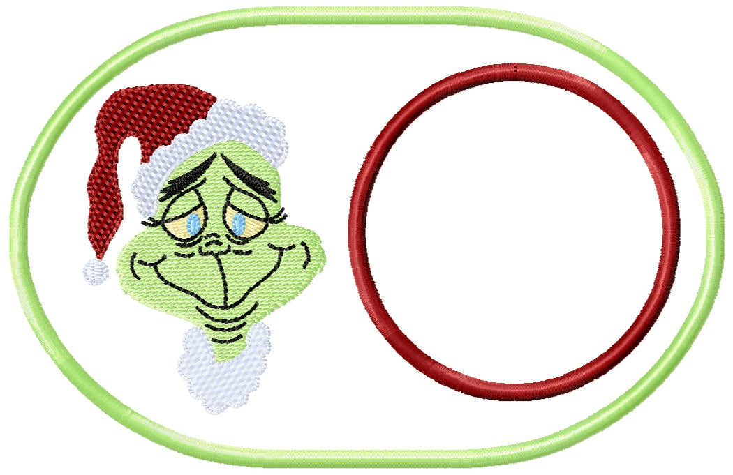 ITH Grinch mug rug applique machine embroidery design