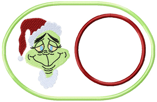ITH Grinch mug rug applique machine embroidery design