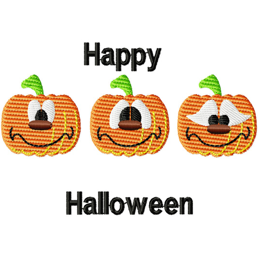 3 Cute Pumpkins machine embroidery design  2 sizes