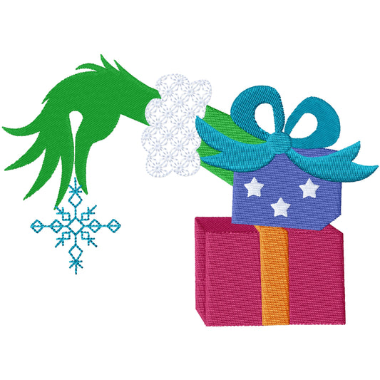 Grinch holding a snowflake machine embroidery design 3 sizes