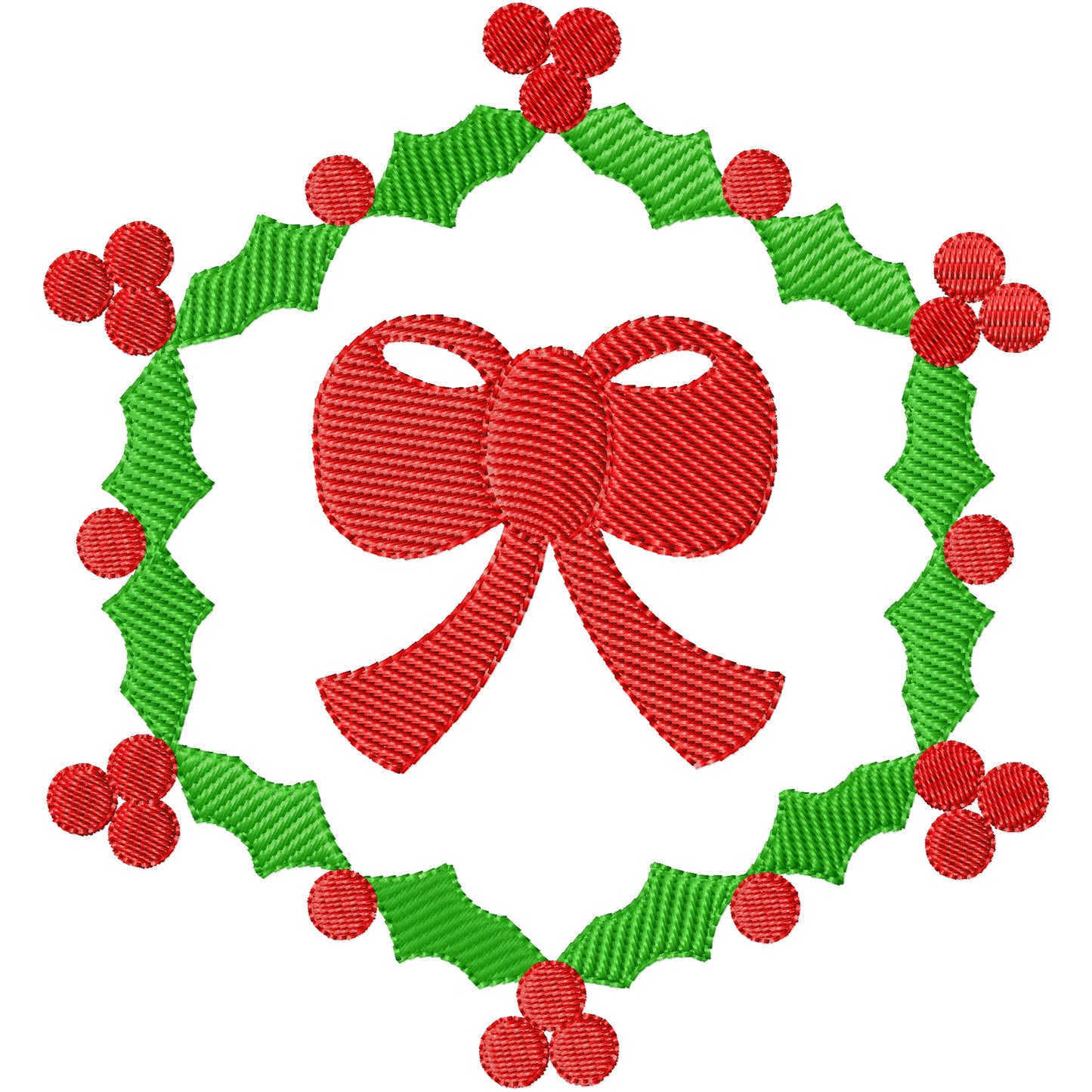 Holly wreath with berries machine embroidery design 3 sizes