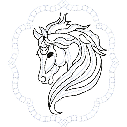 Horse 2 outline machine embroidery design 3 sizes