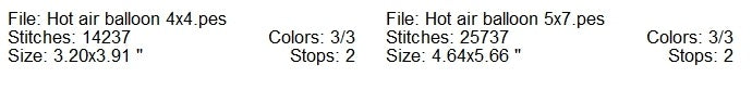 Hot air balloon machine embroidery design 2 sizes