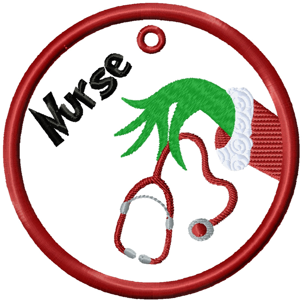 2025 ITH Nurse Grinch Christmas applique machine embroidery ornament