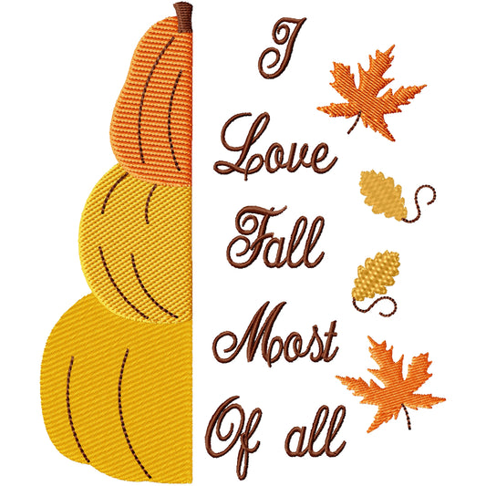 I love Fall pumpkins and leaves machine embroidery design 2 sizes