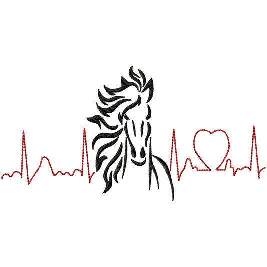 I love horses with heartbeat machine embroidery design 3 sizes