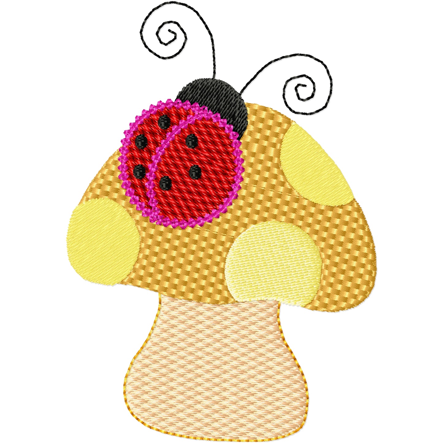 Ladybug on a mushroom machine embroidery design