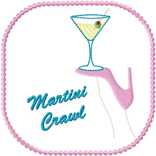 ITH Martini crawl 2 coaster machine embroidery design