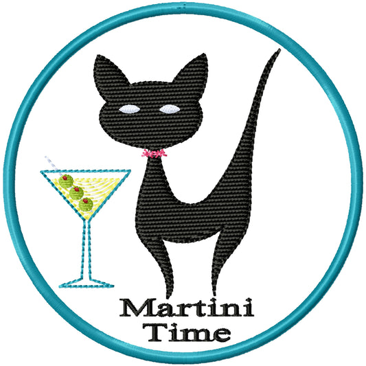 ITH Martini time cat coaster machine embroidery design