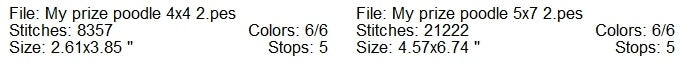 My prize poodle machine embroidery design 2 sizes