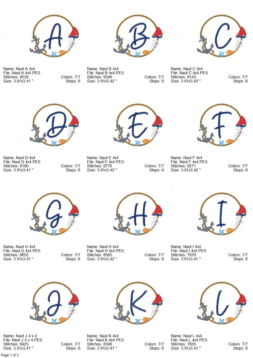 Nautical Monogram machine embroidery designs set