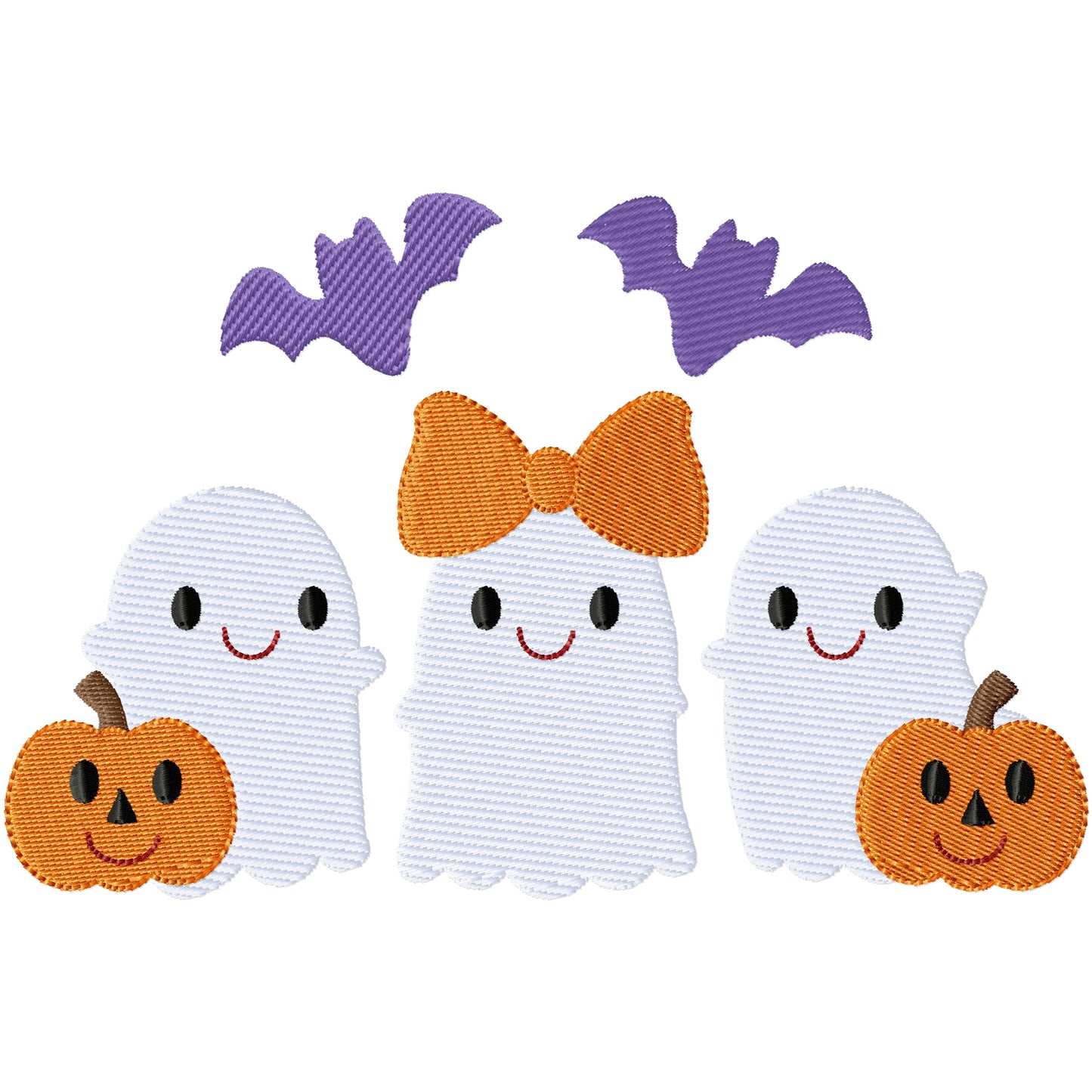 3 Ghosts and 2 pumpkins Halloween machine embroidery design 2 sizes