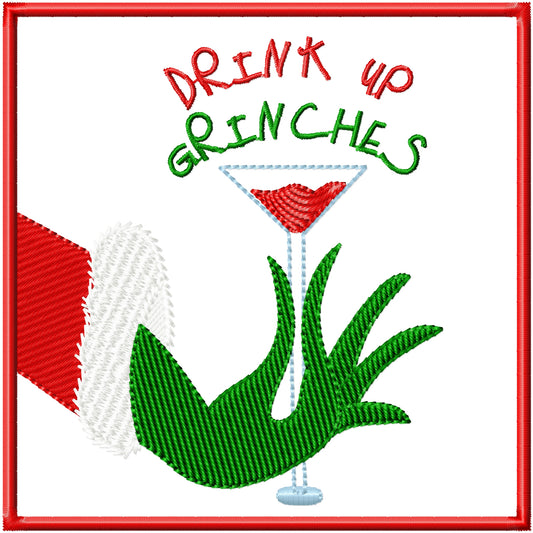 ITH Drink up Grinches coaster machine embroidery design