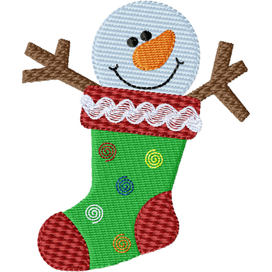 New snowman in stocking machine embroidery design