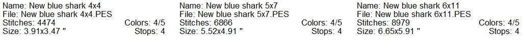 New blue shark machine embroidery design 3 sizes