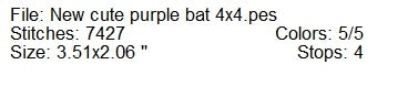 New cute purple bat Halloween machine embroidery design