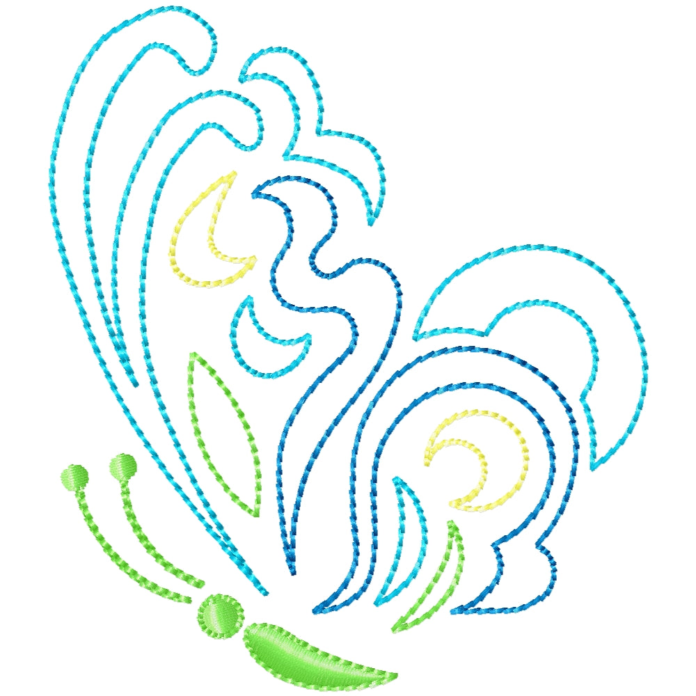 New stem stitch butterfly machine embroidery design 2 sizes