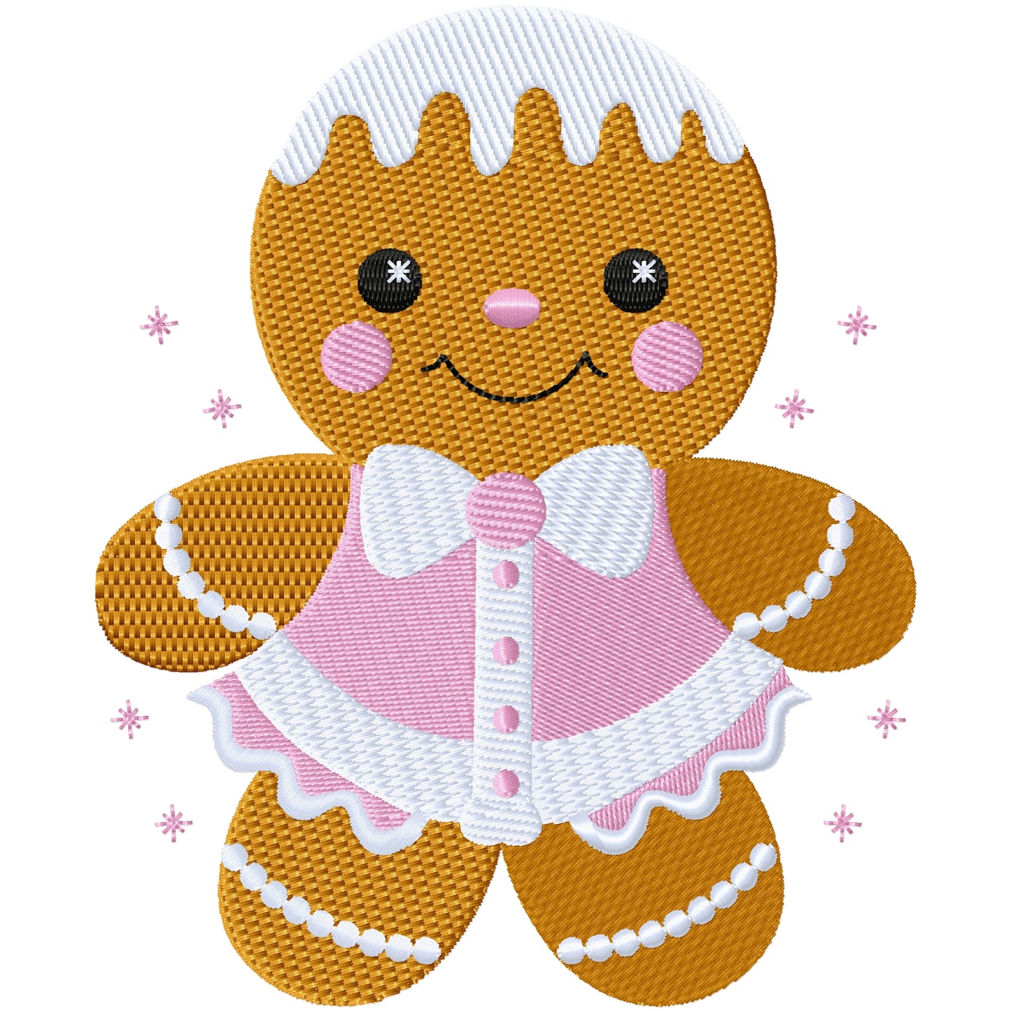 Pink dressed gingerbread girl machine embroidery design 2 sizes