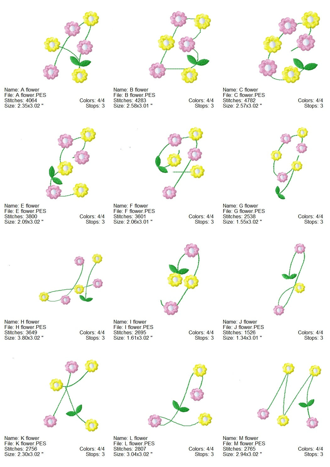 Floral font set machine embroidery designs