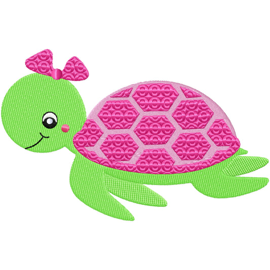 Pink and green turtle machine embroidery design 3 sizes