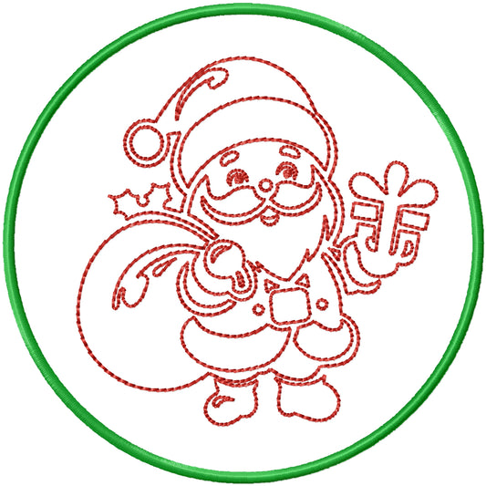 ITH Red work Santa Coaster machine embroidery design